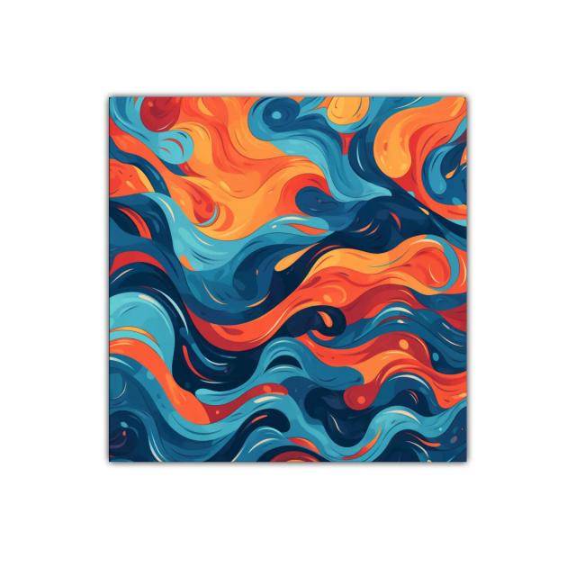 Cuadro decorativo con ondas fluidas en tonos cálidos y fríos
