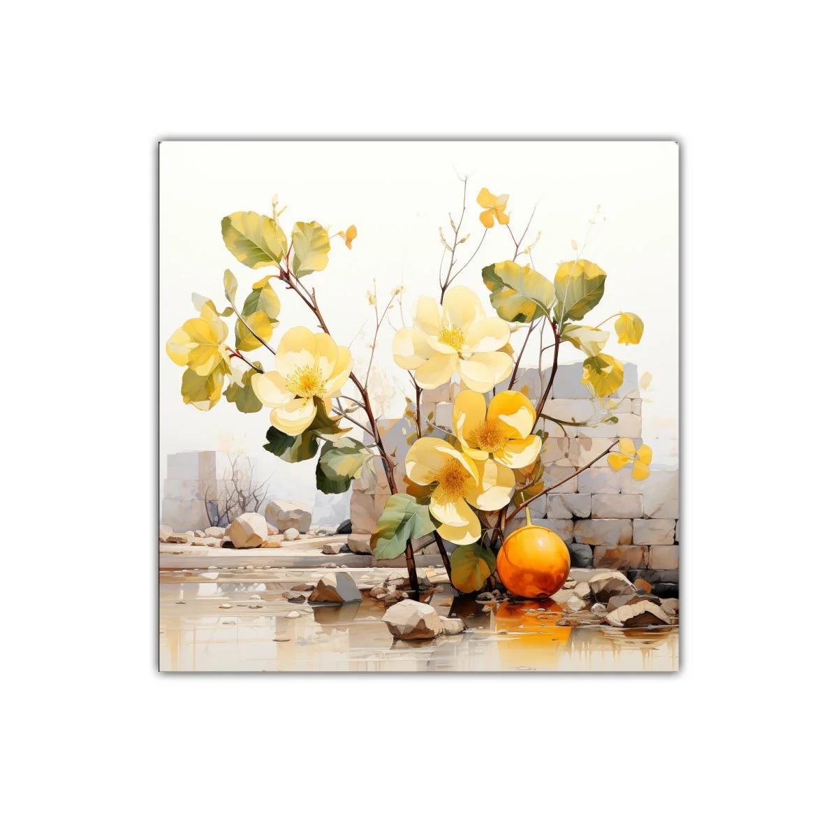Cuadro decorativo de flores amarillas con fondo de ruinas — imagen principal