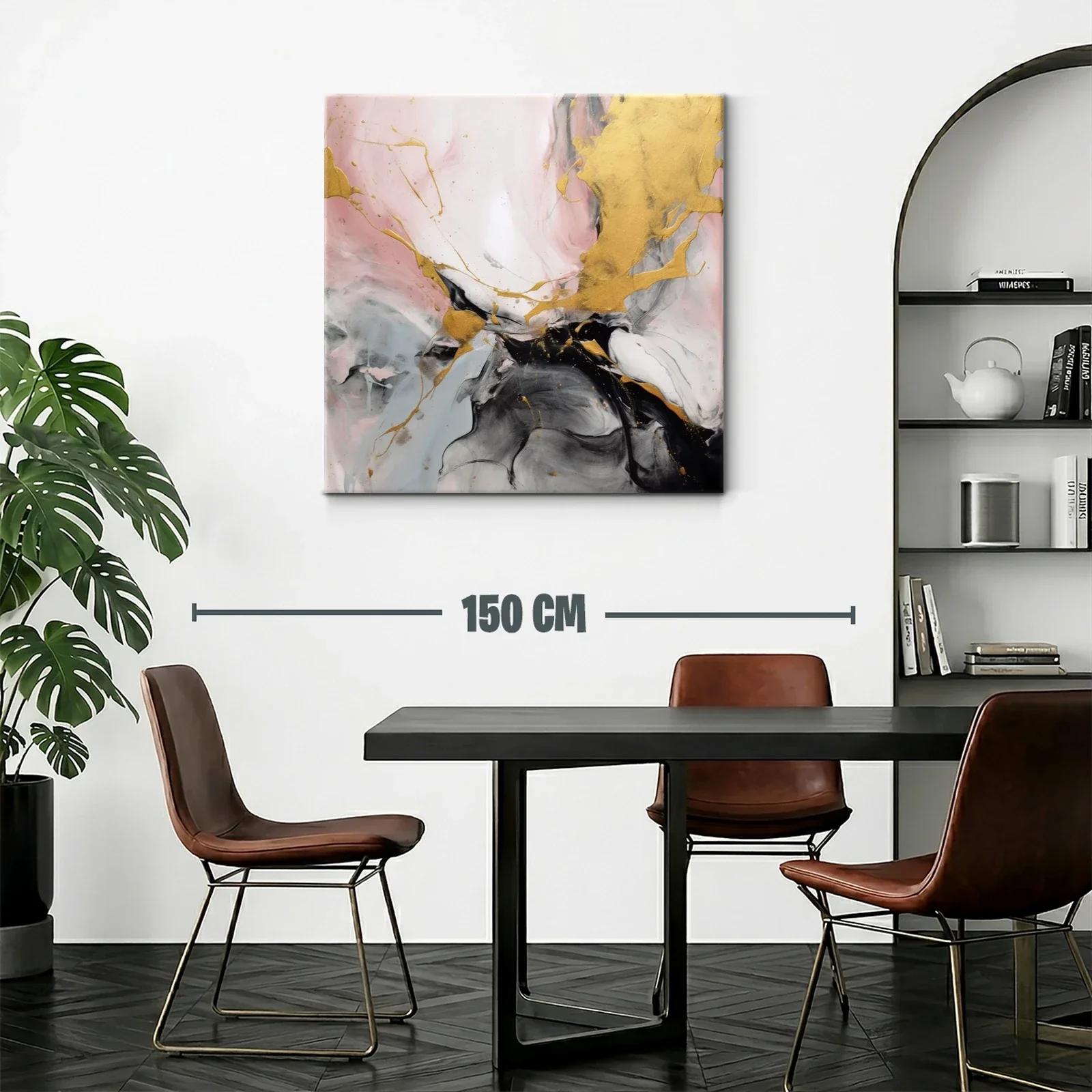 Cuadro abstracto con detalles dorados y tonos suaves — miniatura 2