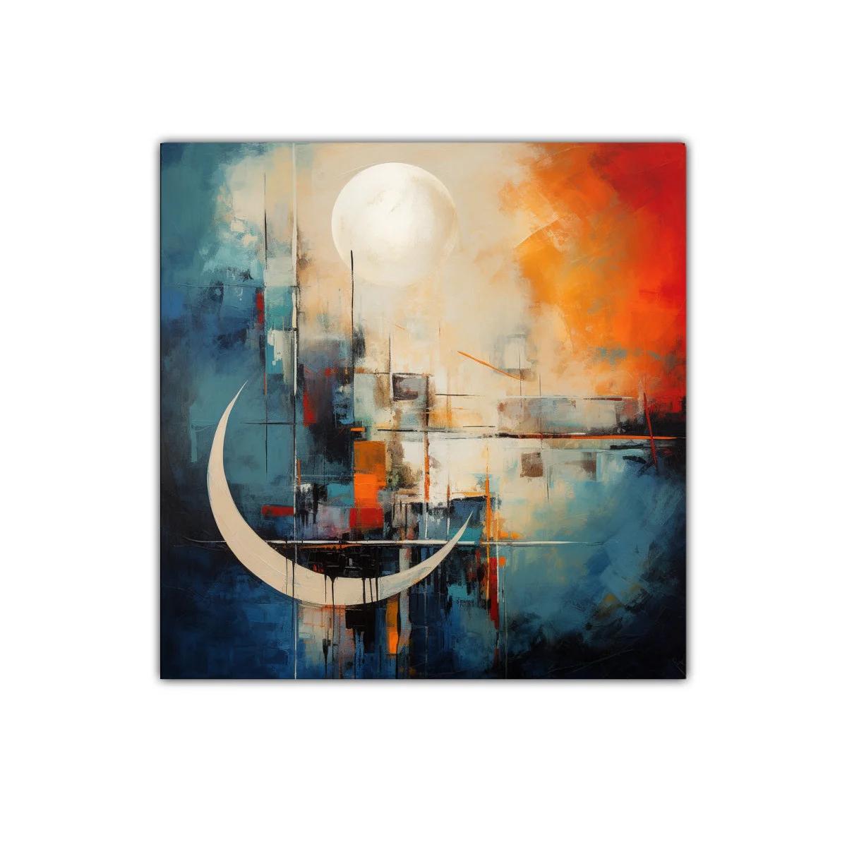 Cuadro abstracto con figuras lunares y paleta vibrante — imagen principal