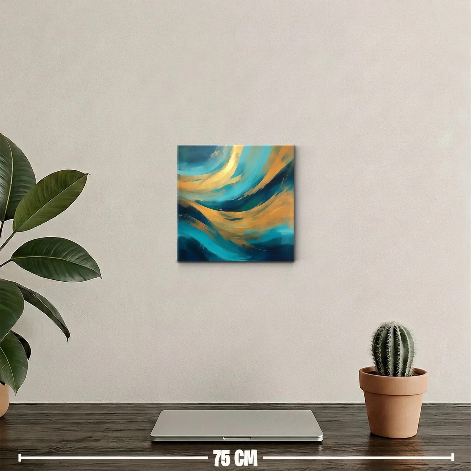 Cuadro decorativo con dinámicos tonos azules y dorados — miniatura 2
