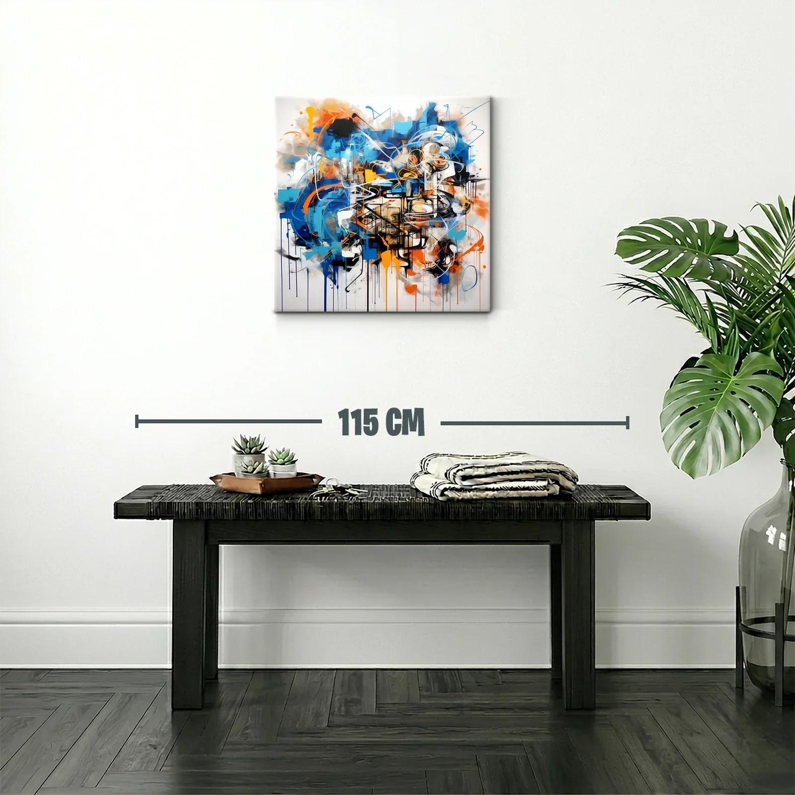Cuadro Abstracto con Dinámicos Trazos en Azul y Naranja — miniatura 2