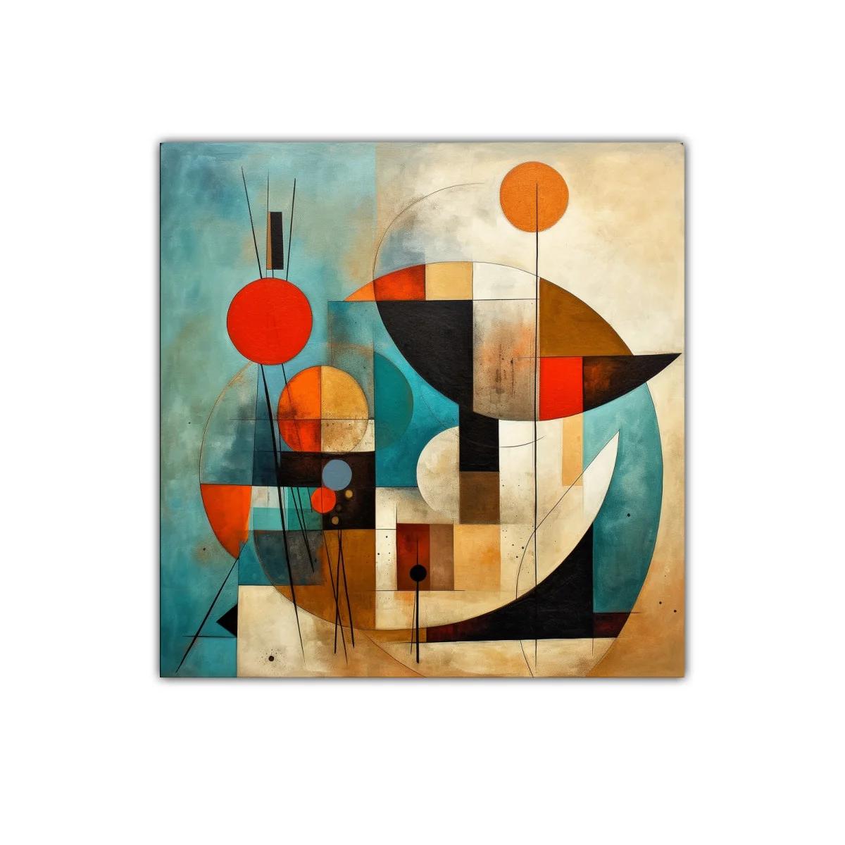 Cuadro abstracto con formas geométricas y colores cálidos