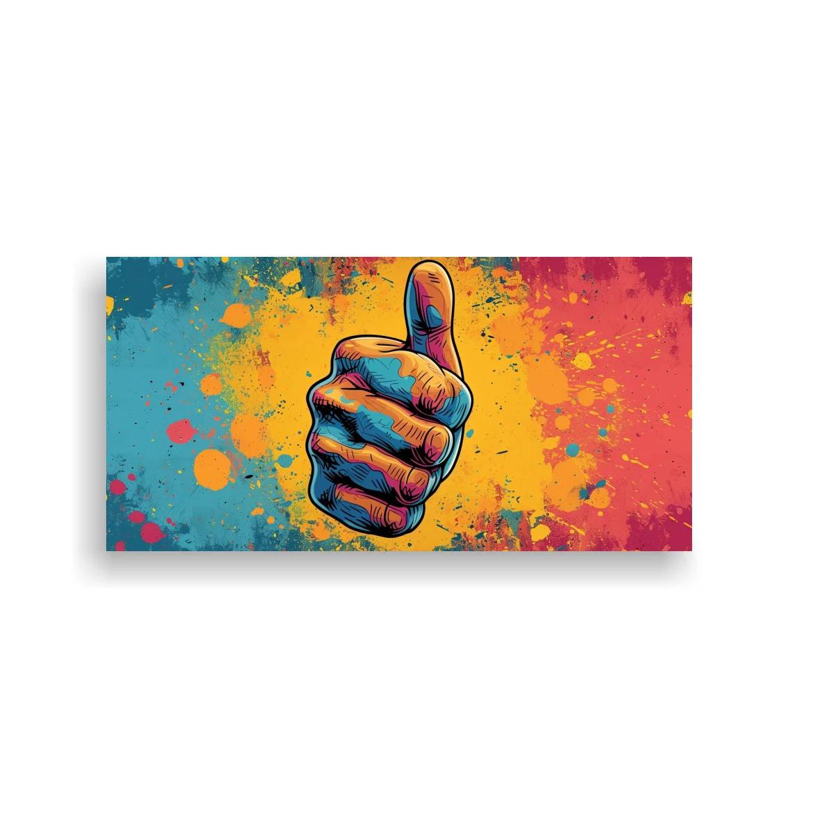 Cuadro mano con pulgar arriba y salpicaduras de color