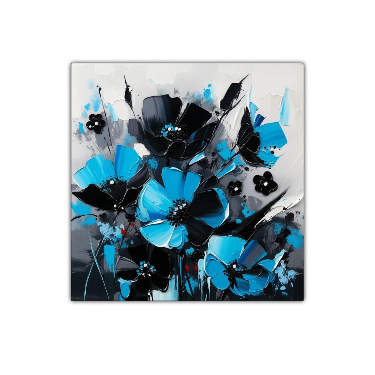 Cuadro floral moderno en tonos azul y negro vibrante — imagen principal