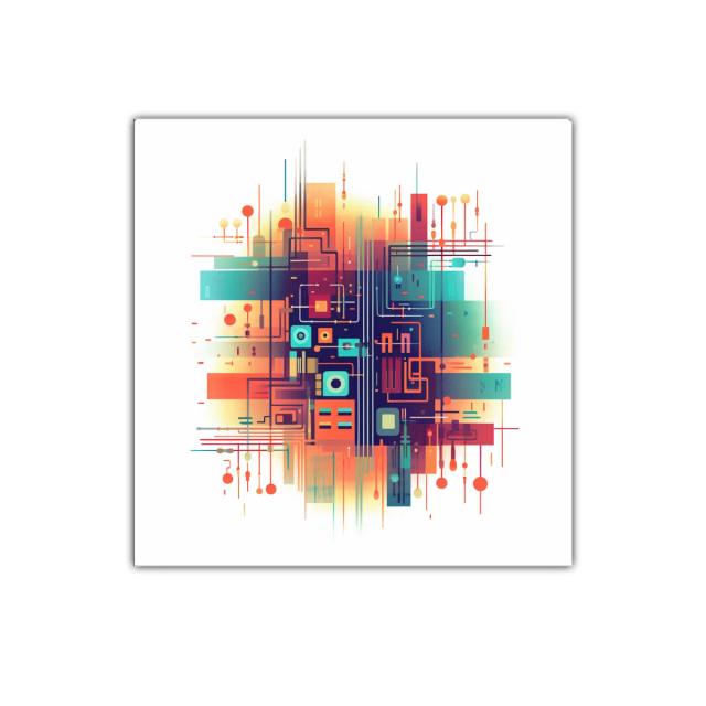 Composición abstracta con formas geométricas y tonos vibrantes