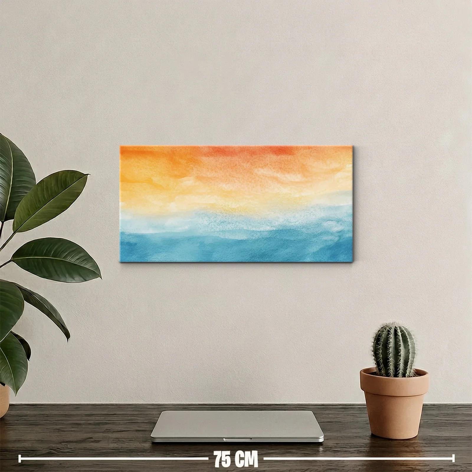 Cuadro paisaje marino abstracto en tonos turquesa y dorado — miniatura 2
