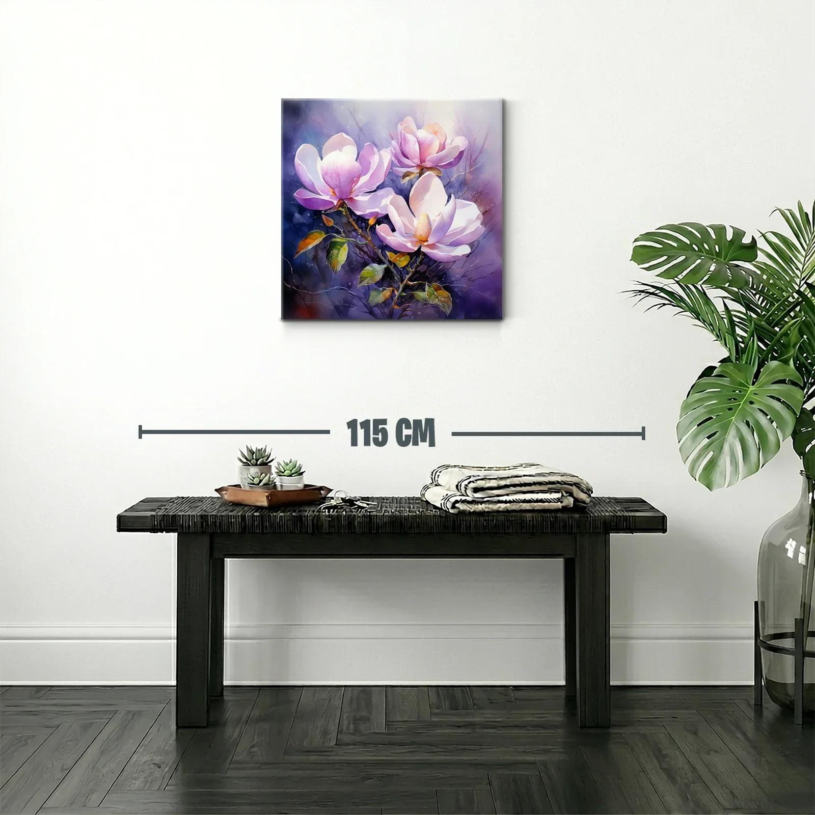 Cuadro con flores de magnolia en tonos lilas y verdes — miniatura 2
