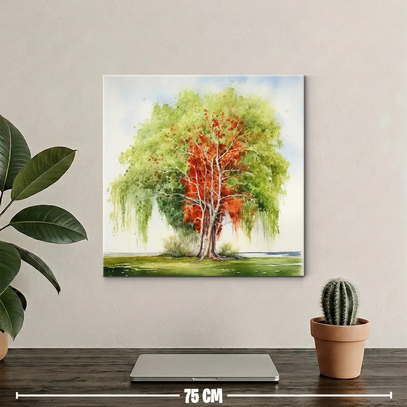 Árbol en plena transición con vibrantes tonos otoñales y verdes — miniatura 2