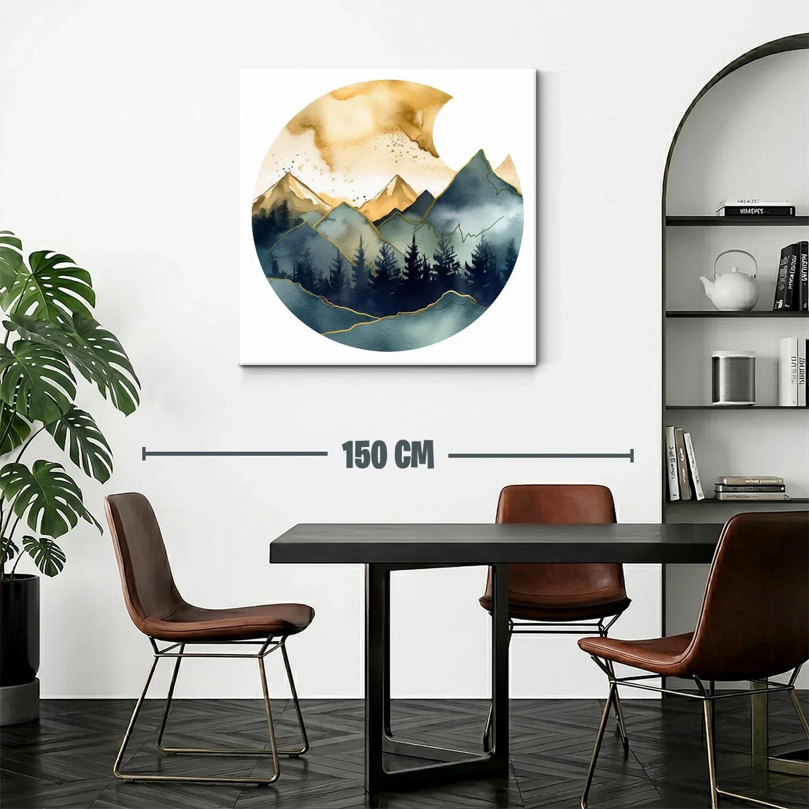 Montañas doradas y bosque en tonos azulados y verdes — miniatura 2
