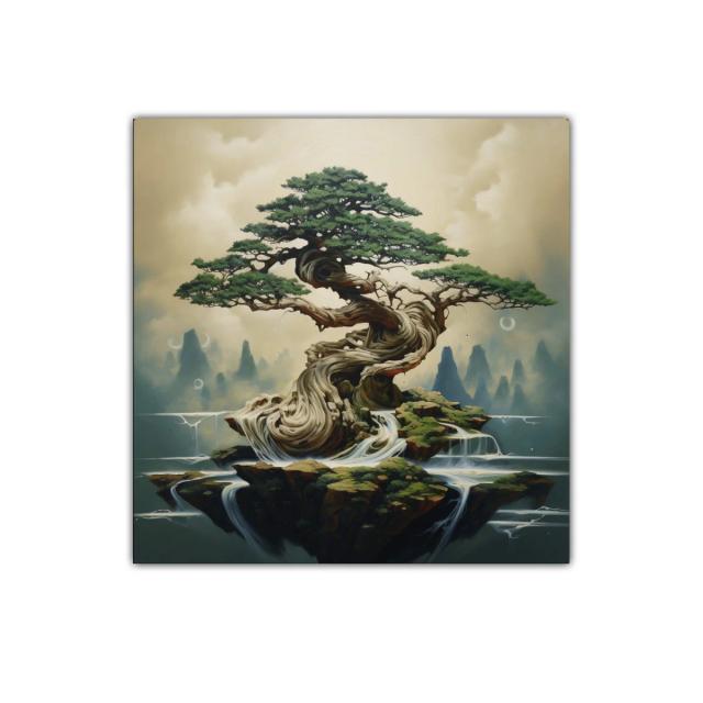 Árbol místico entre aguas y rocas flotantes