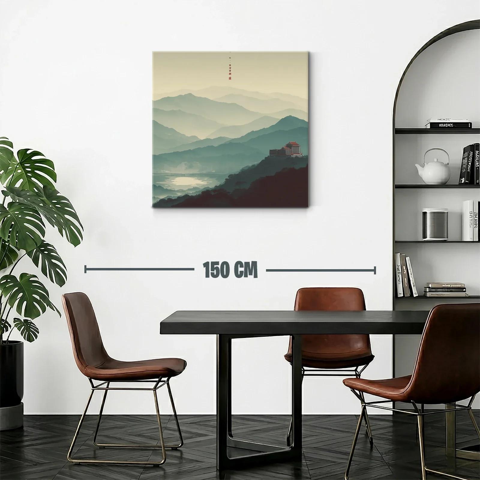 Paisaje con montañas y templo tradicional en calma matutina — miniatura 2