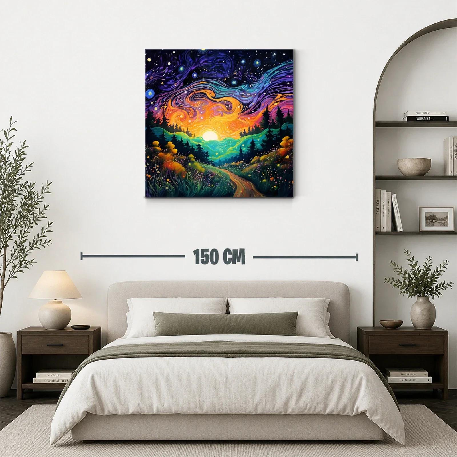 Paisaje nocturno vibrante con cielo estrellado y sendero — miniatura 3