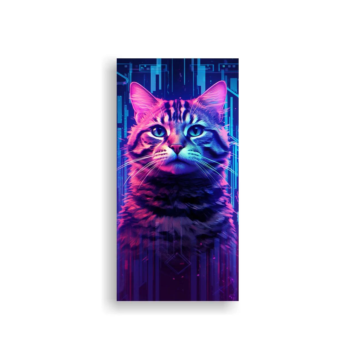 Cuadro gato atigrado de pelo largo con fondo neón digital