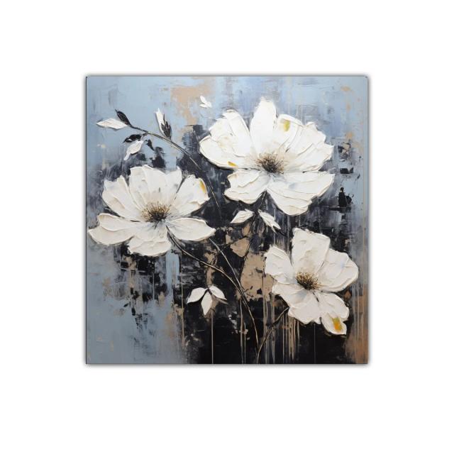 Flores blancas sobre fondo cálido y oscuro en arte decorativo