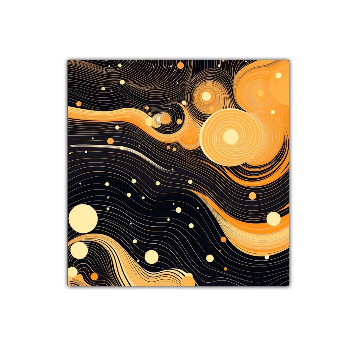 Cuadro abstracto con ondas y círculos en tonos cálidos