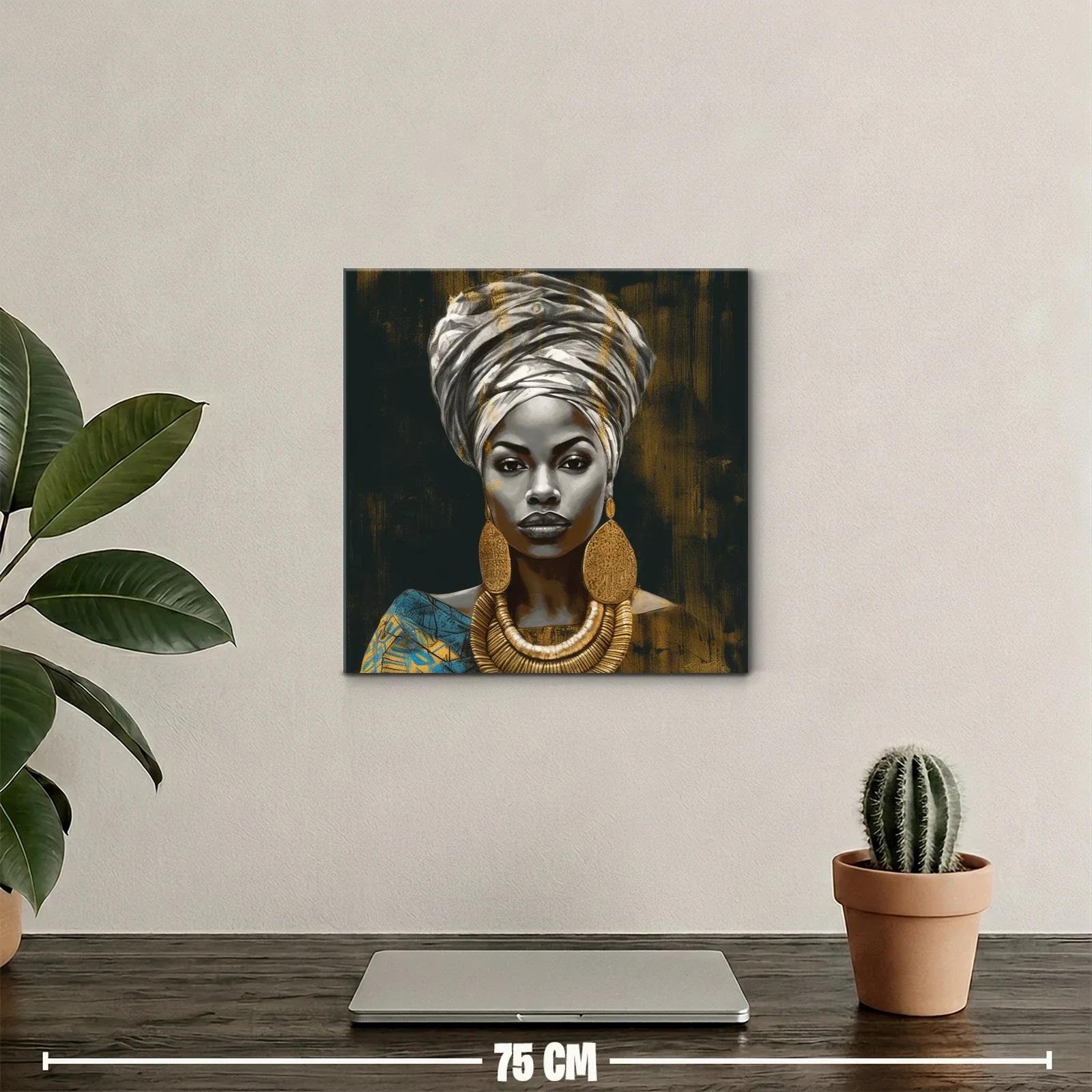 Retrato elegante de mujer con joyas doradas y turbante — miniatura 2