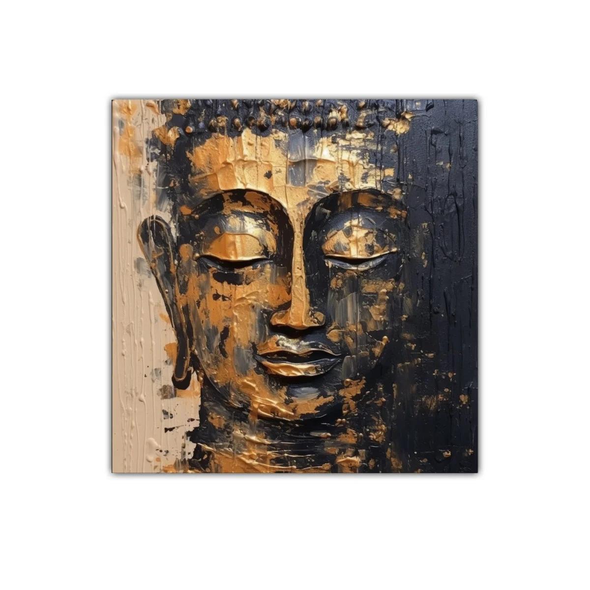 Retrato sereno de Buda con acabado dorado y negro