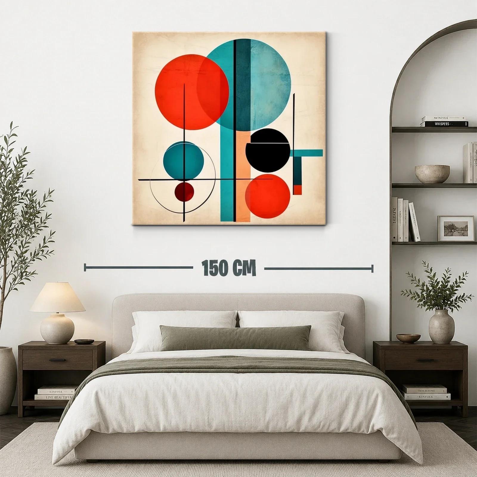Cuadro abstracto con círculos en tonos rojo y azul vibrante — miniatura 3