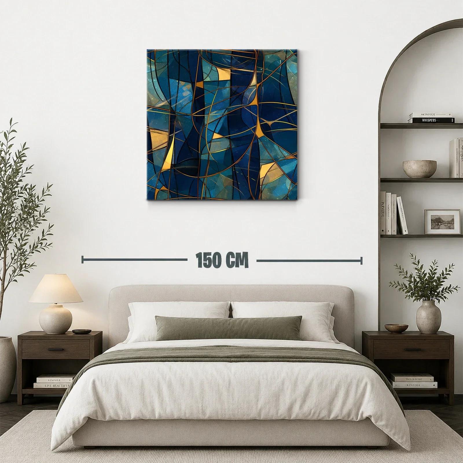 Composición abstracta con tonos azules y líneas doradas entrelazadas — miniatura 3