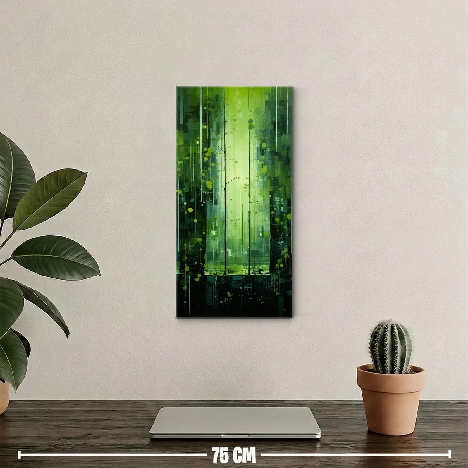 Cuadro abstracto de franjas verdes con luz y salpicaduras — miniatura 2