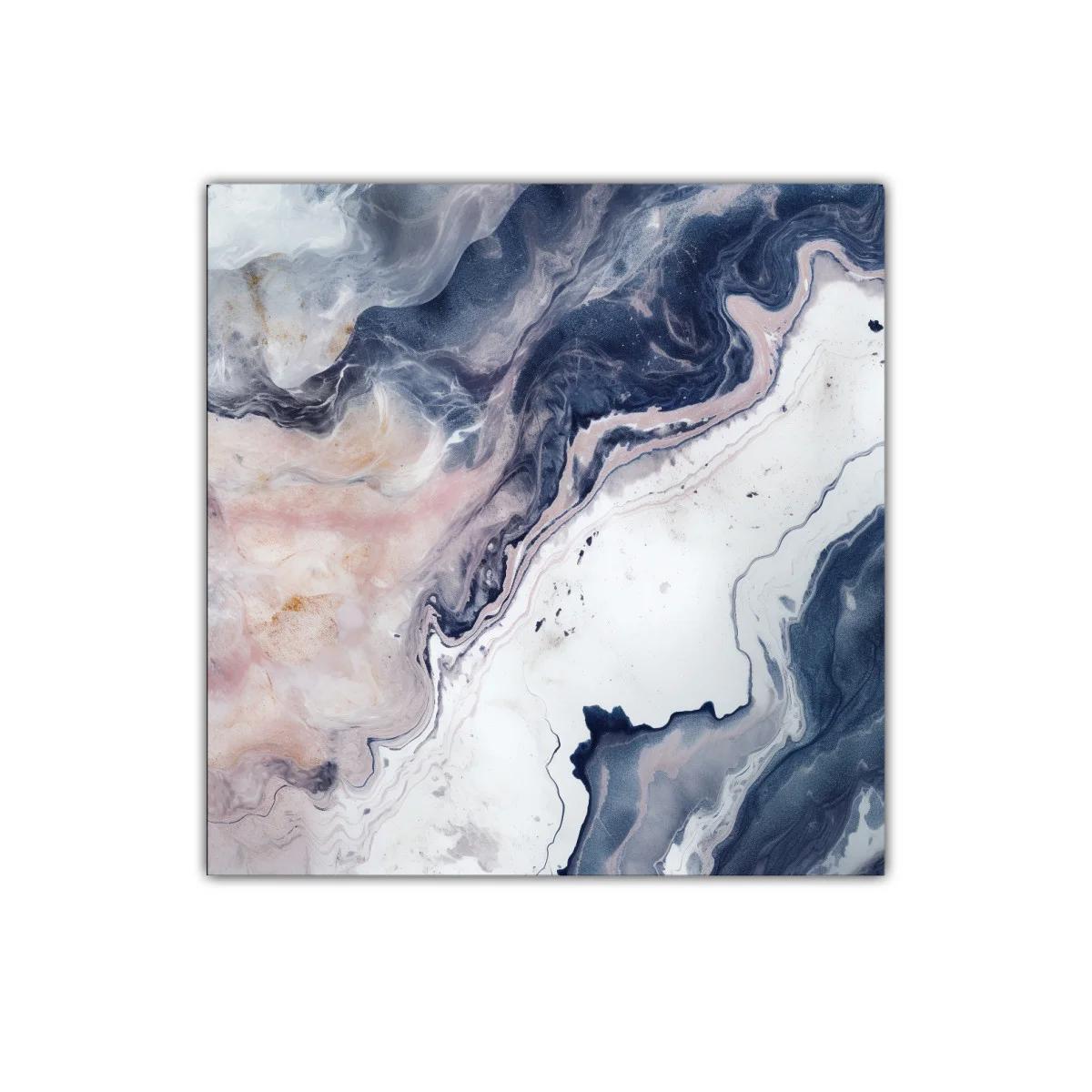 Cuadro abstracto con tonos azul marino y rosas delicados