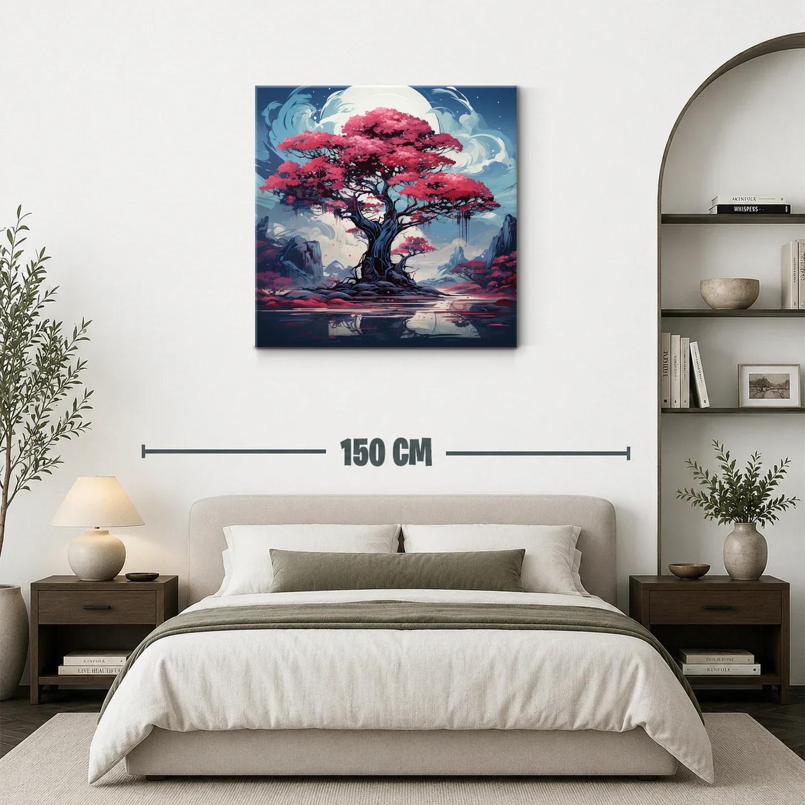 Árbol mágico con flores rosas bajo luna brillante — miniatura 3