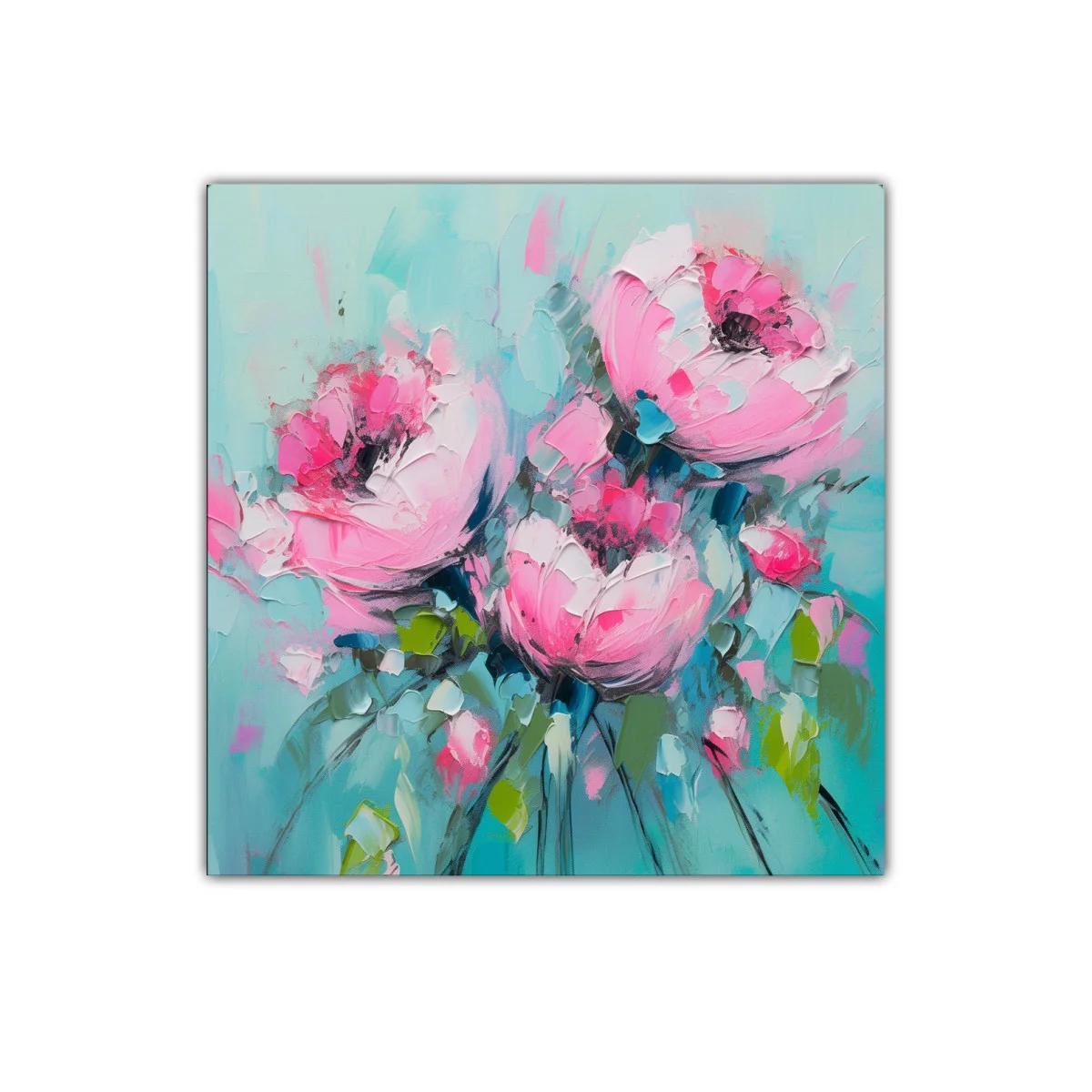 Flores rosas vibrantes sobre fondo turquesa suave