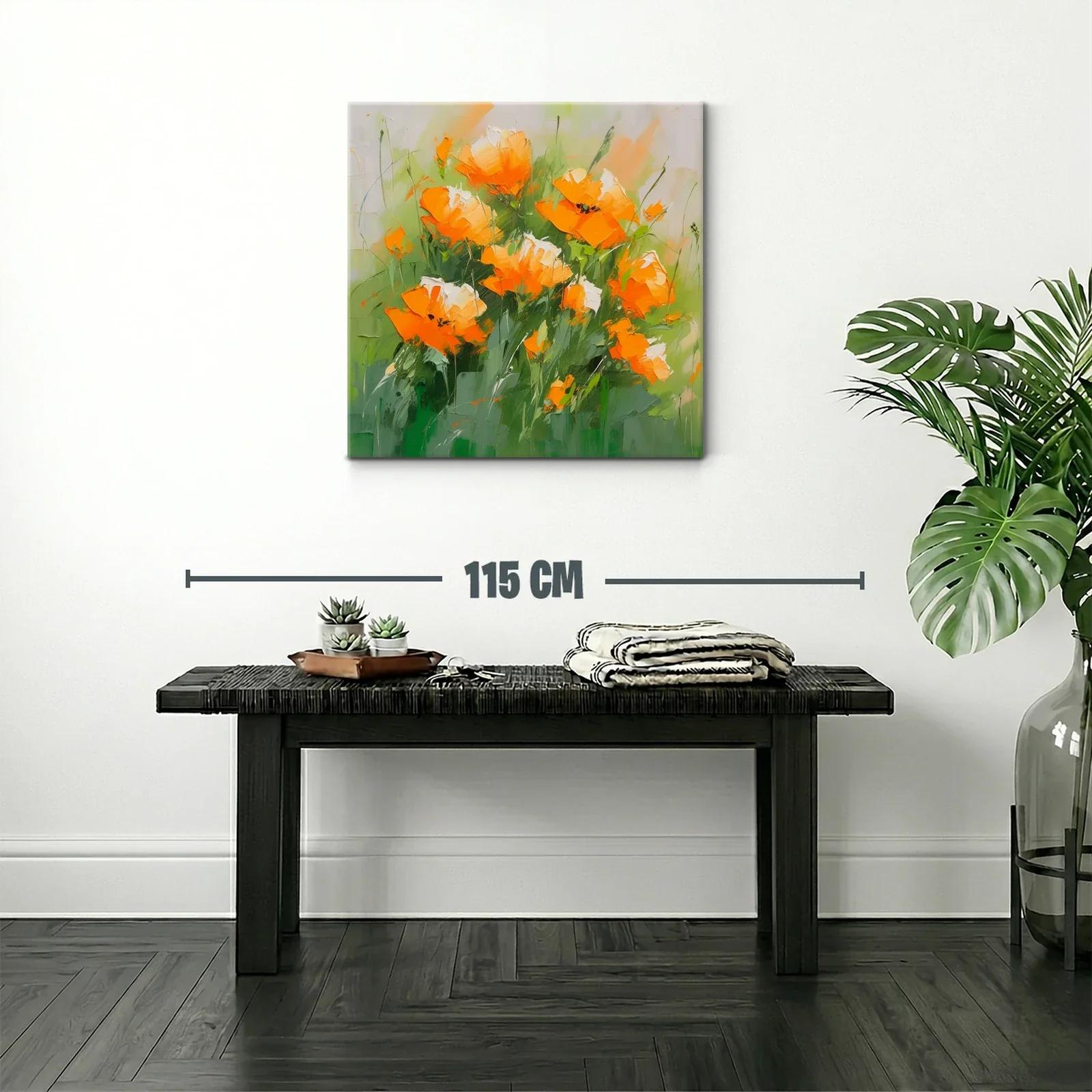 Cuadro con flores anaranjadas vibrantes y verde fresco — miniatura 2