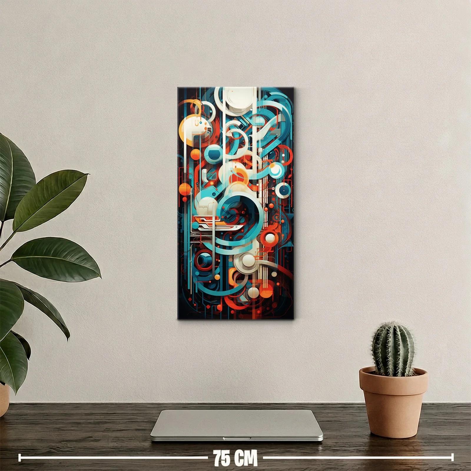 Cuadro abstracción geométrica con anillos y curvas superpuestas — miniatura 2