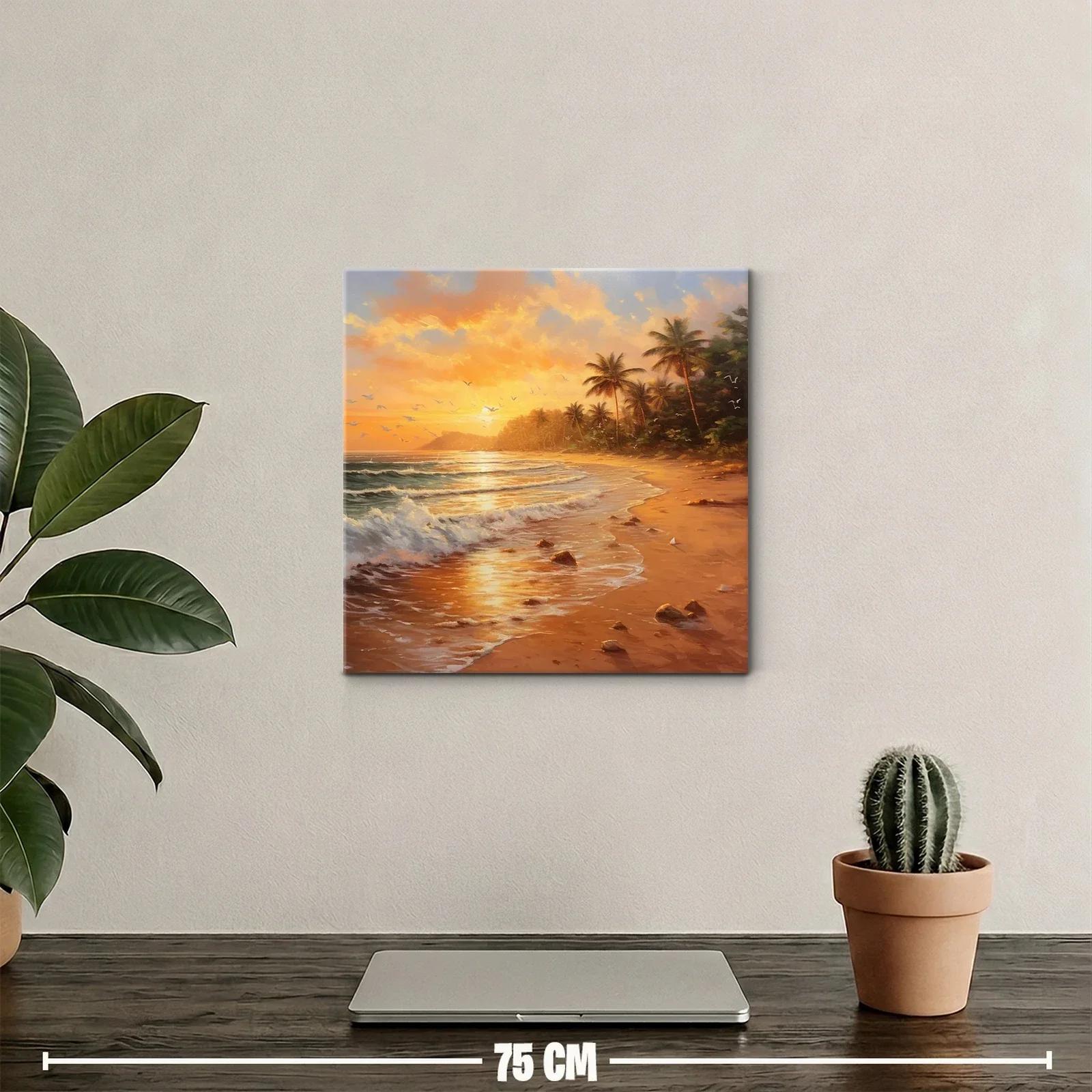 Sereno atardecer tropical con palmeras y olas suaves — miniatura 2