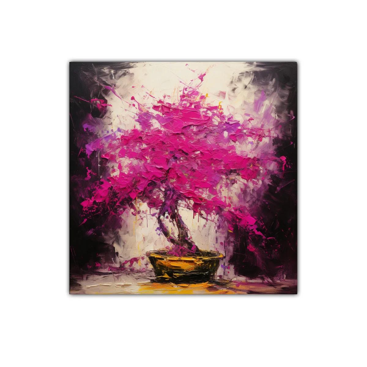 Cuadro decorativo con árbol de flores en tonos fucsia vibrante