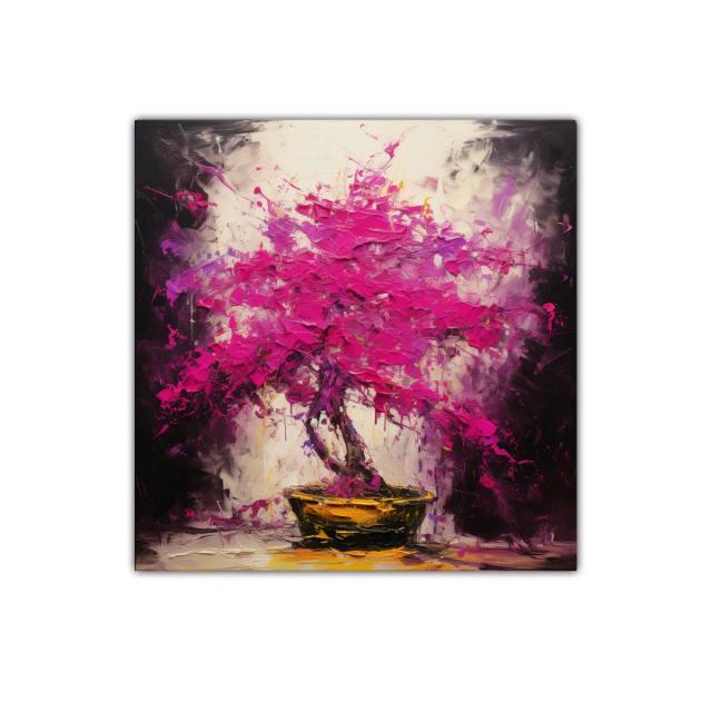 Cuadro decorativo con árbol de flores en tonos fucsia vibrante