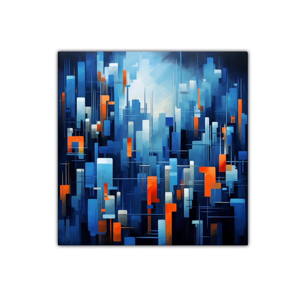 Composición abstracta en tonos azules con toques naranjas vibrantes — miniatura 1