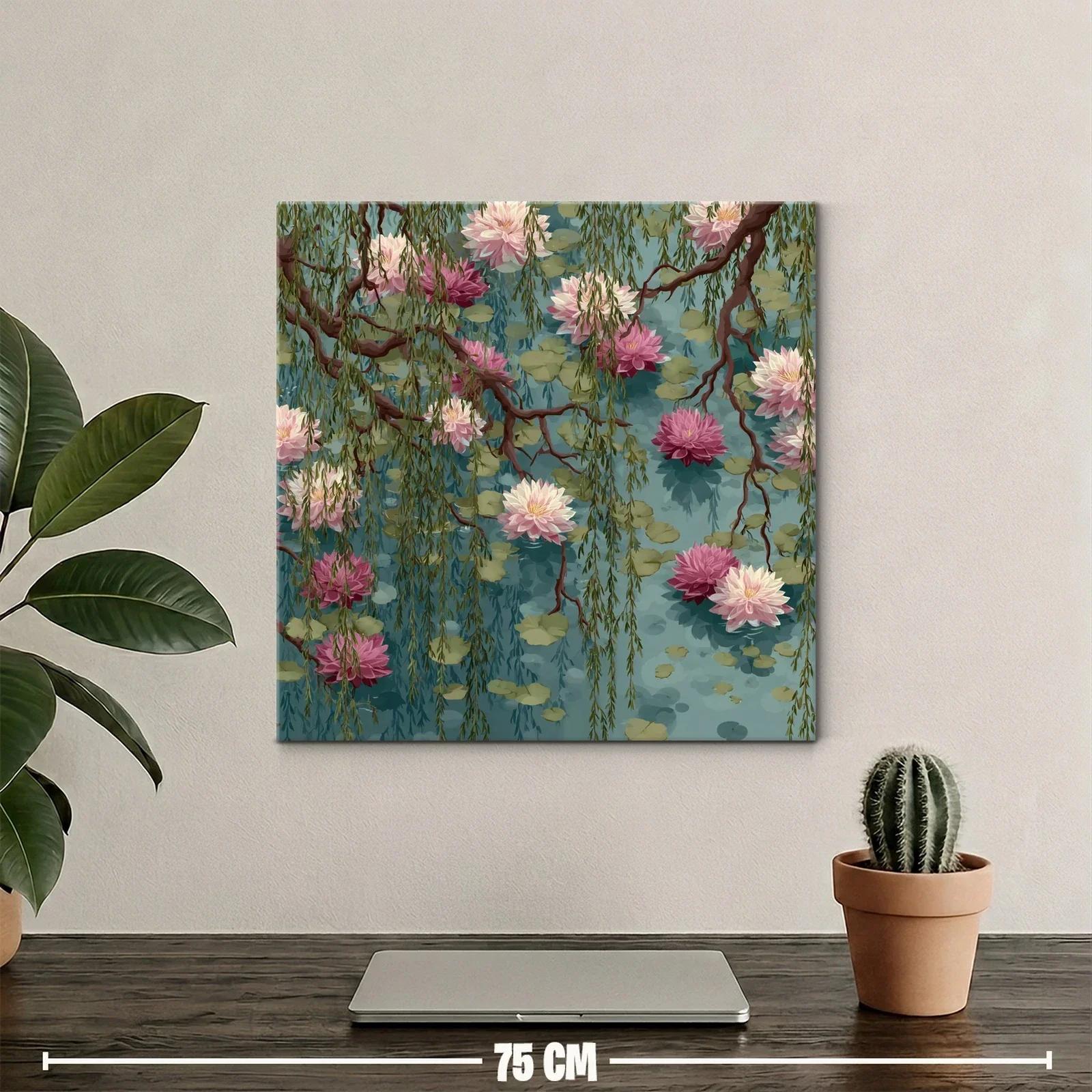 Cuadro con flores de loto y ramas en tonos suaves — miniatura 2