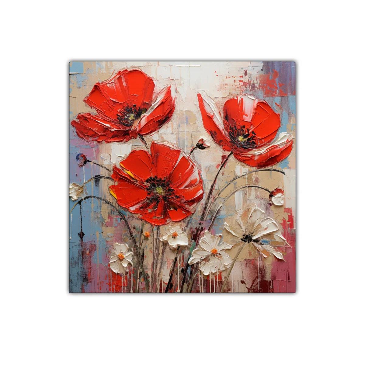 Cuadro floral vibrante con amapolas rojas y flores blancas — imagen principal