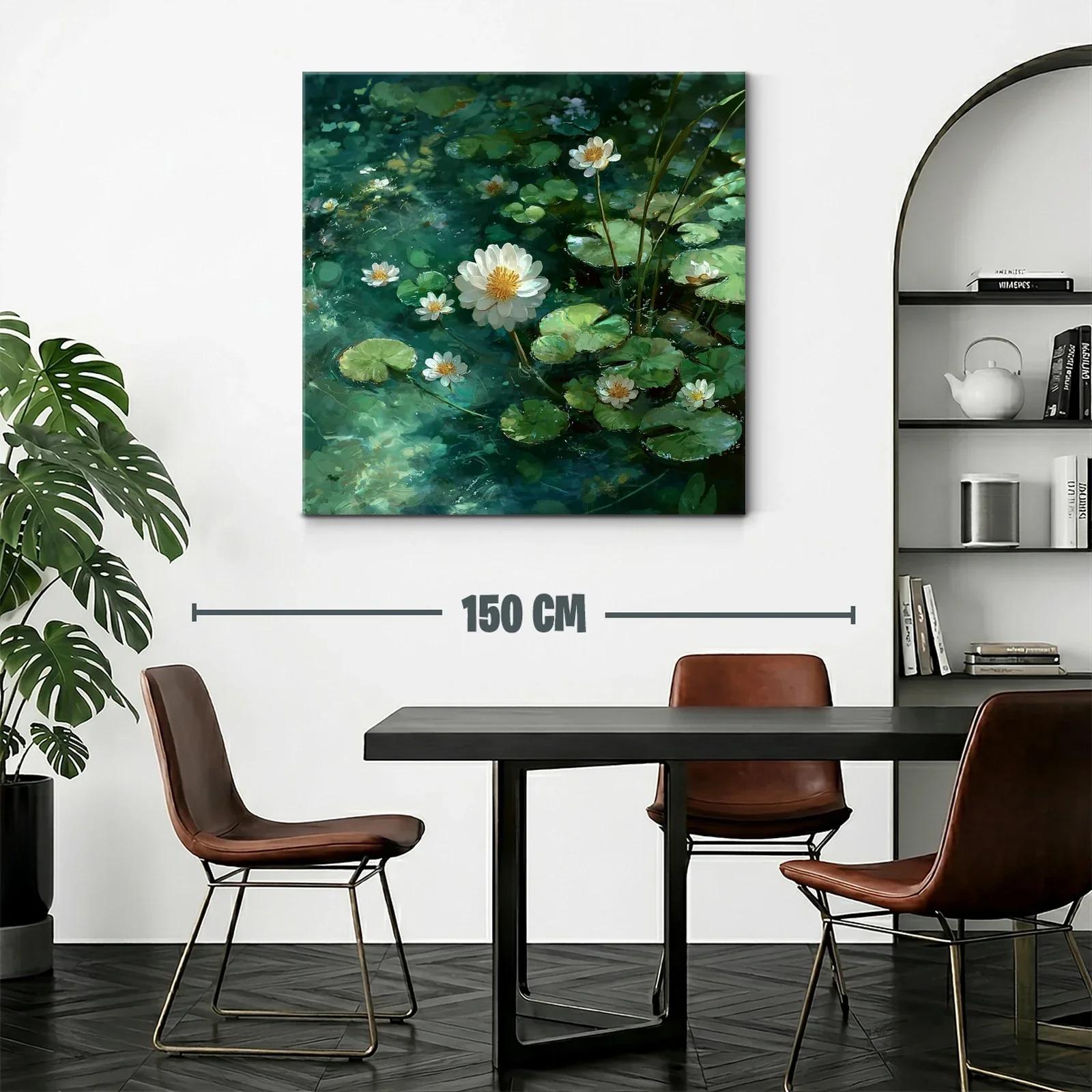 Lienzo de flores acuáticas en tonos verde y blanco — miniatura 2