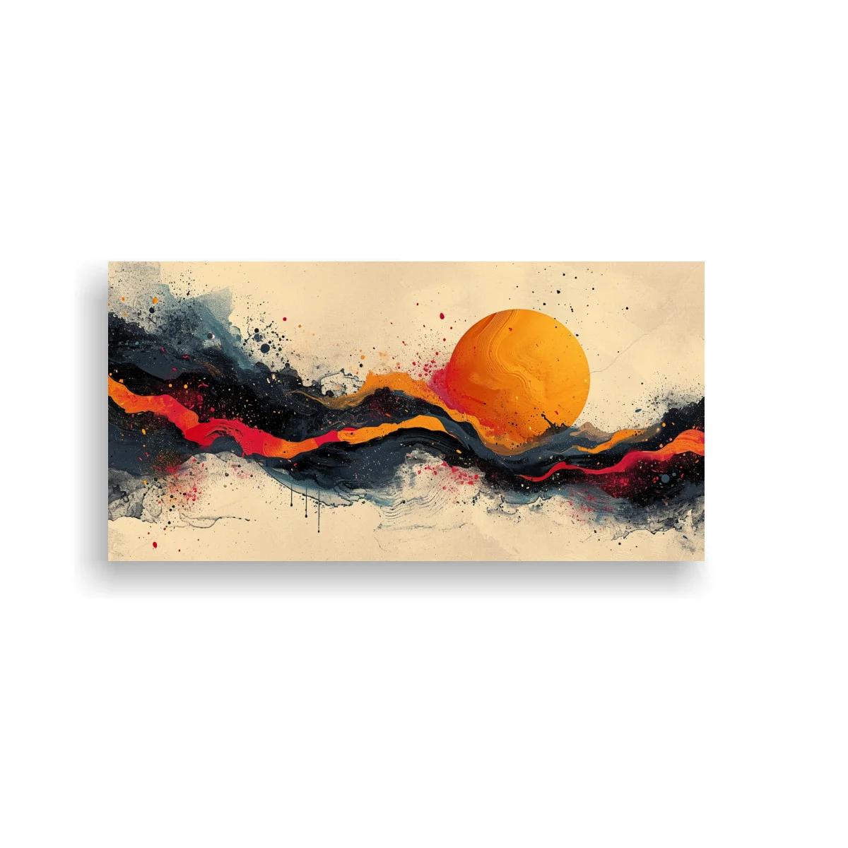 Cuadro sol abstracto con banda ondulada y salpicaduras — imagen principal