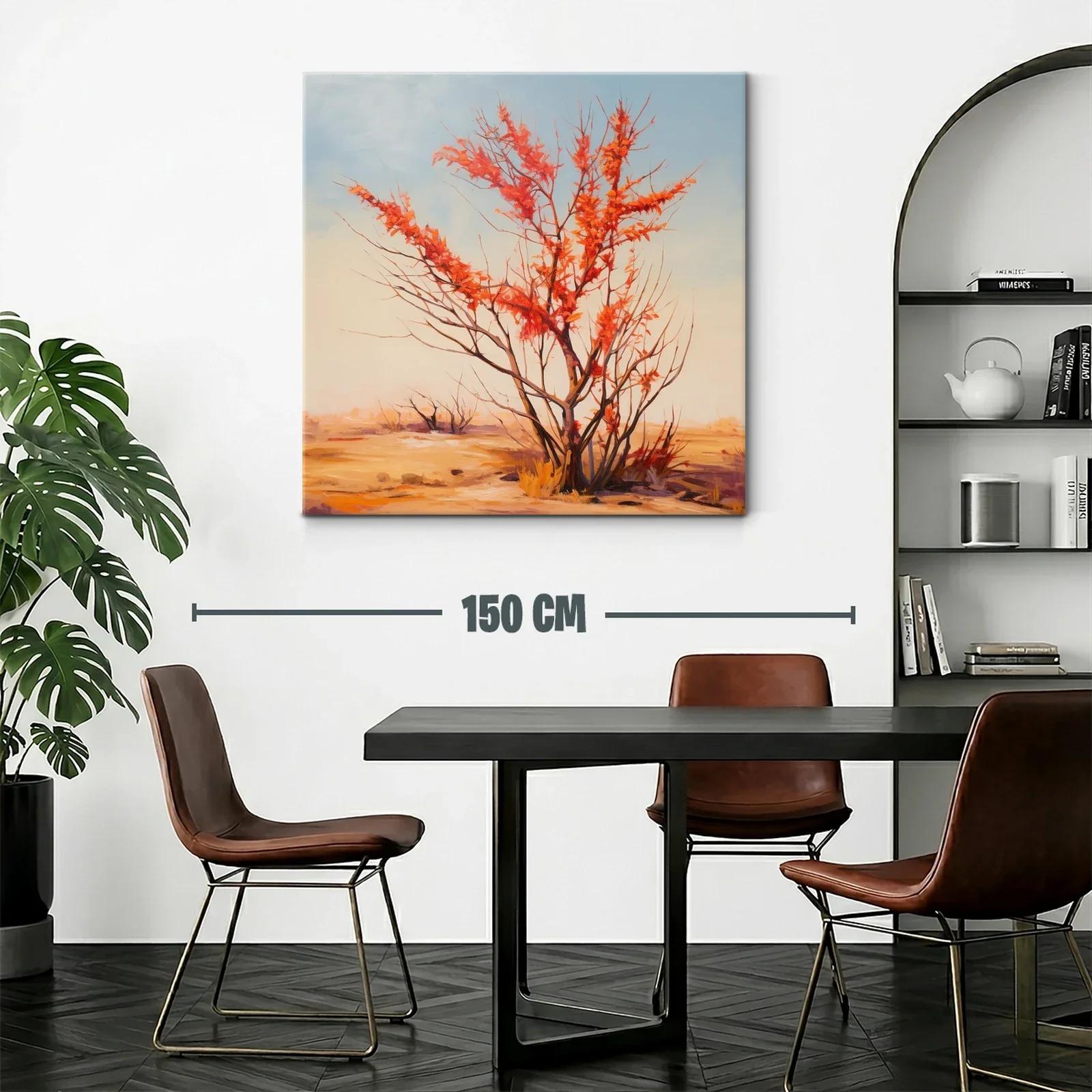 Árbol otoñal con hojas rojas sobre paisaje cálido — miniatura 2