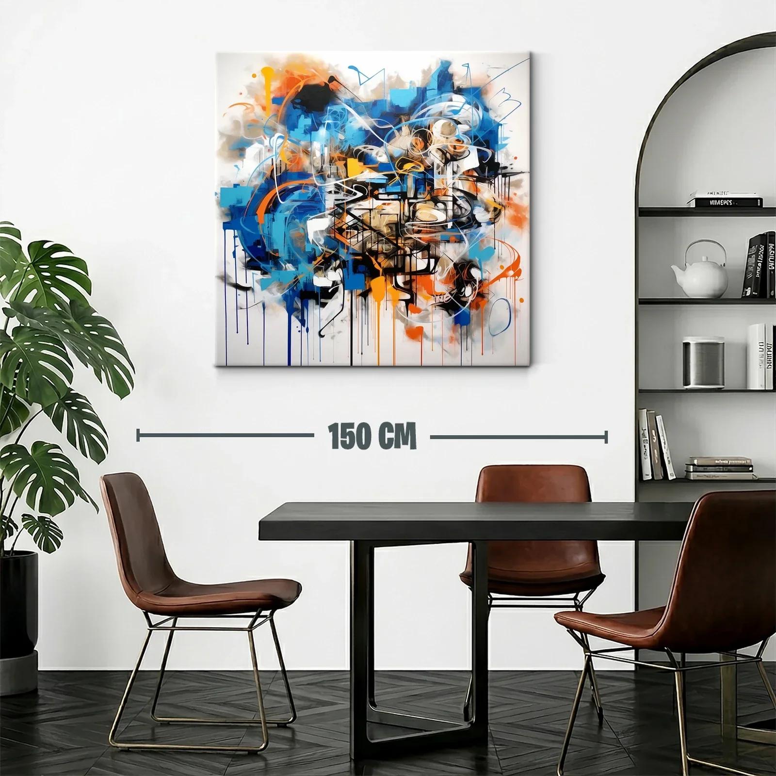 Cuadro Abstracto con Dinámicos Trazos en Azul y Naranja — miniatura 2