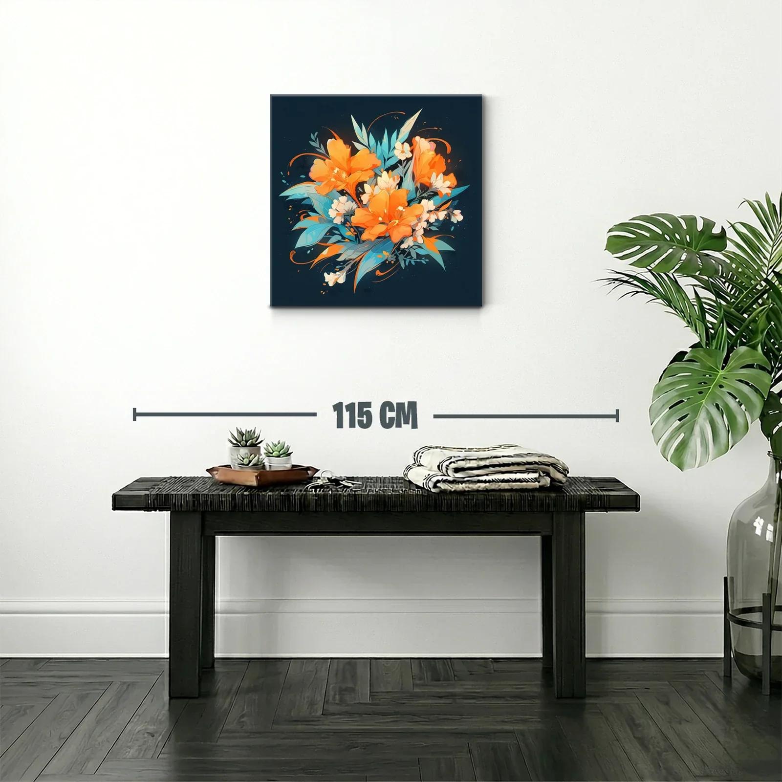 Composición floral vibrante con tonos naranjas y azules — miniatura 2