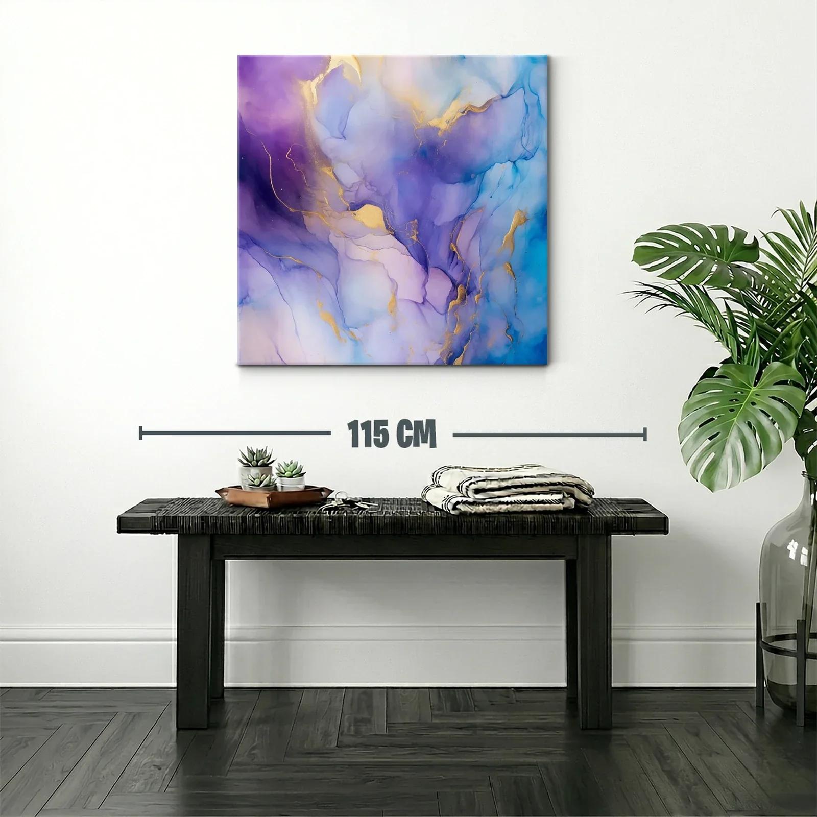 Cuadro abstracto en tonos azul, violeta y dorado elegante — miniatura 2