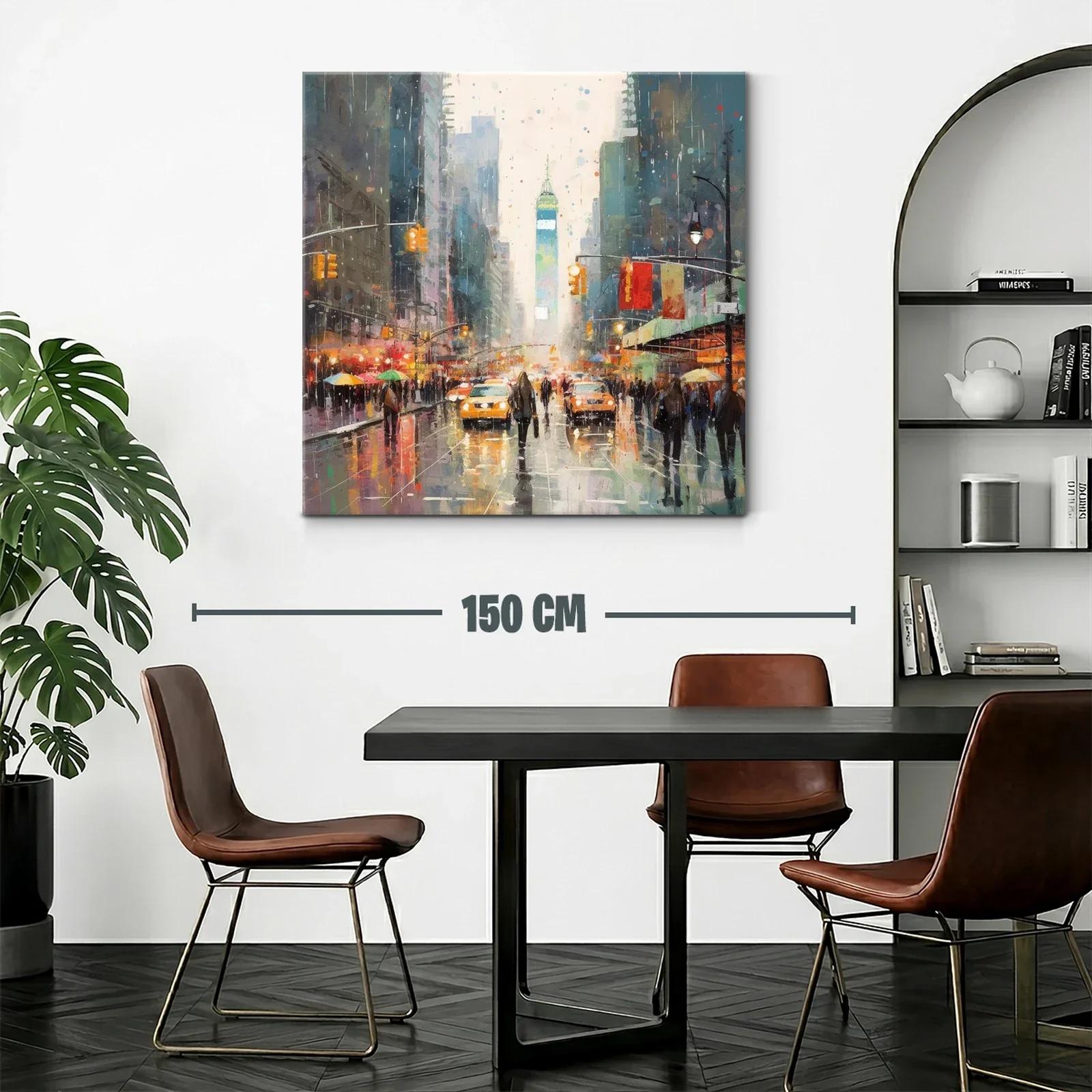 Cuadro urbano con luces vibrantes y calles llenas de vida — miniatura 2