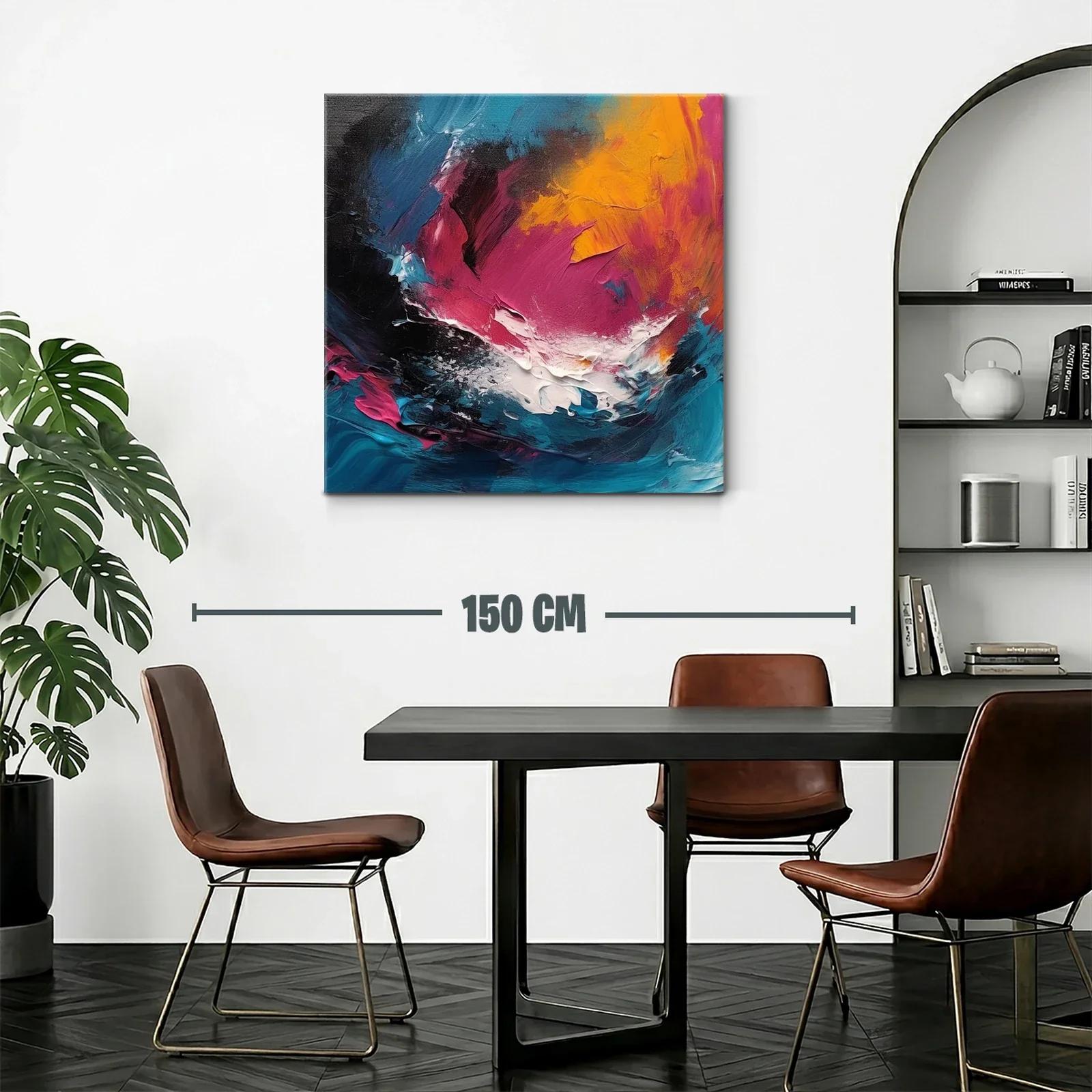 Cuadro abstracto con vibrantes tonos fucsia naranja y azul — miniatura 2