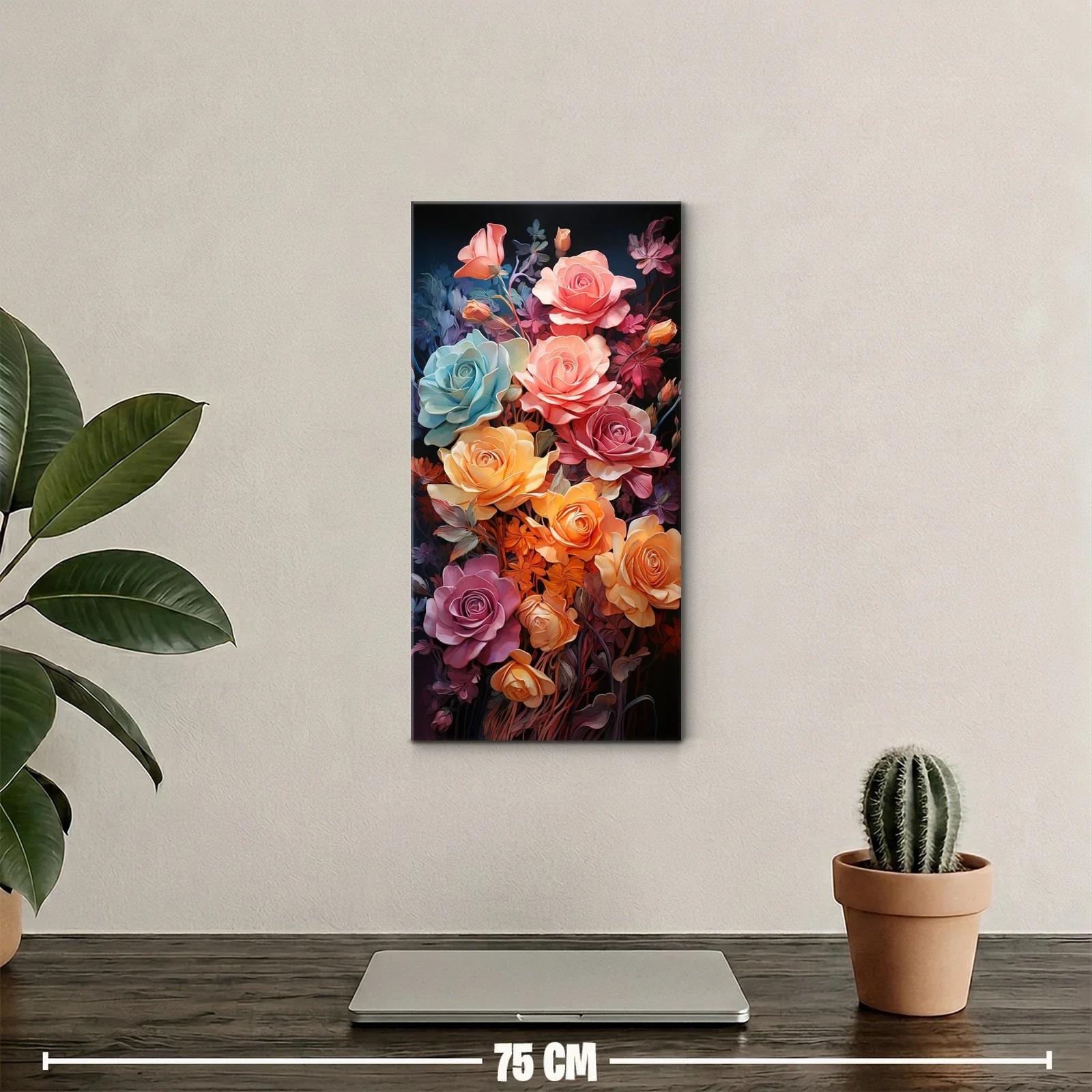 Cuadro ramo de rosas multicolor sobre fondo oscuro — miniatura 2