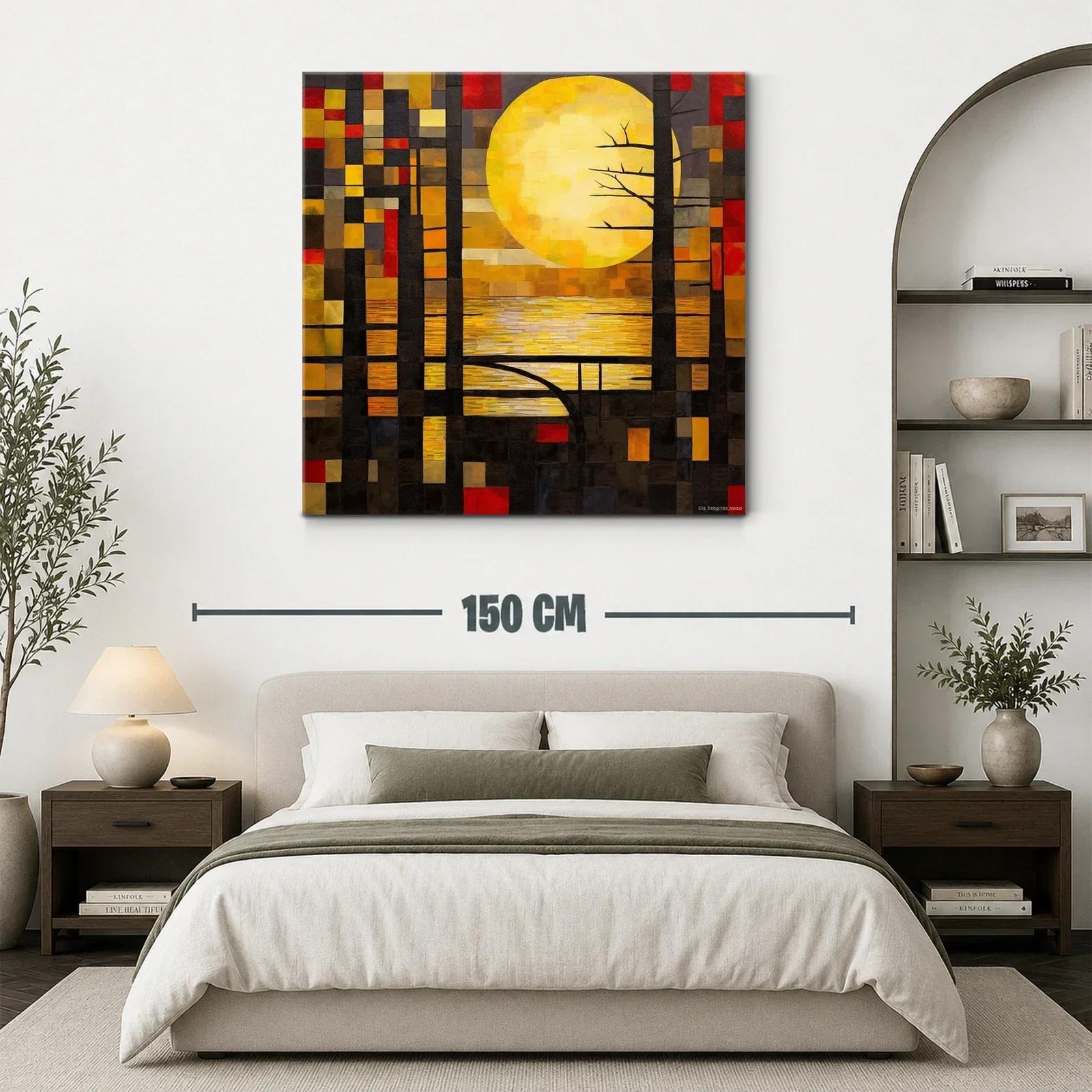 Cuadro abstracto con luna llena y tonos cálidos vibrantes — miniatura 3