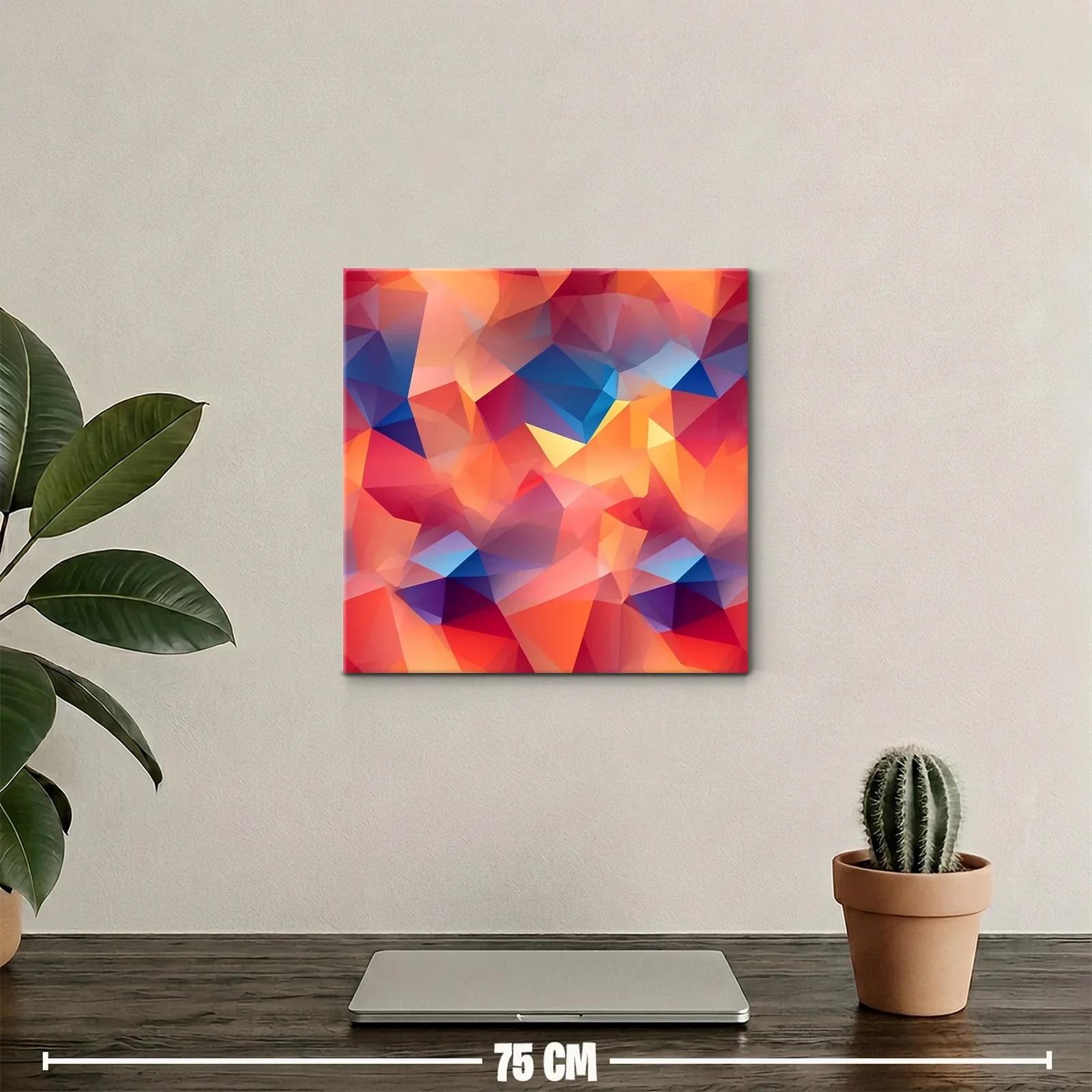 Cuadro abstracto con triángulos en tonos cálidos y fríos — miniatura 2