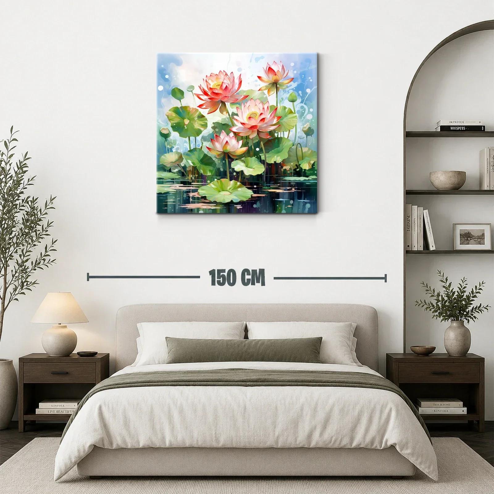 Cuadro Lotus en agua con tonos suaves y vibrantes — miniatura 3