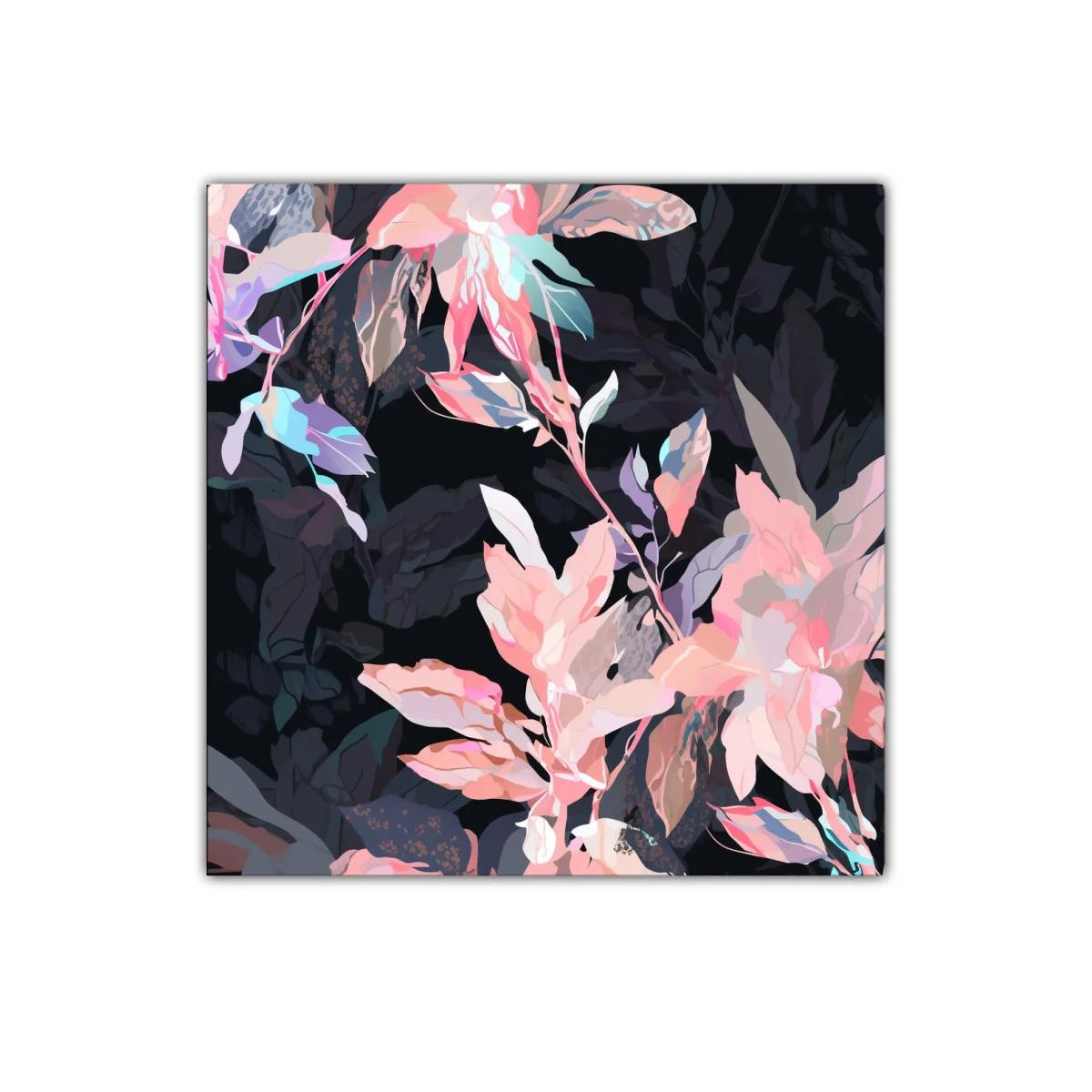 Cuadro decorativo con flores en tonos pastel sobre fondo oscuro