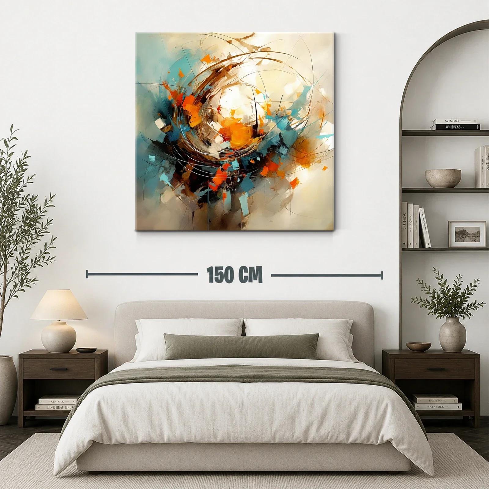 Cuadro abstracto con tonos cálidos y dinamismo vibrante — miniatura 3